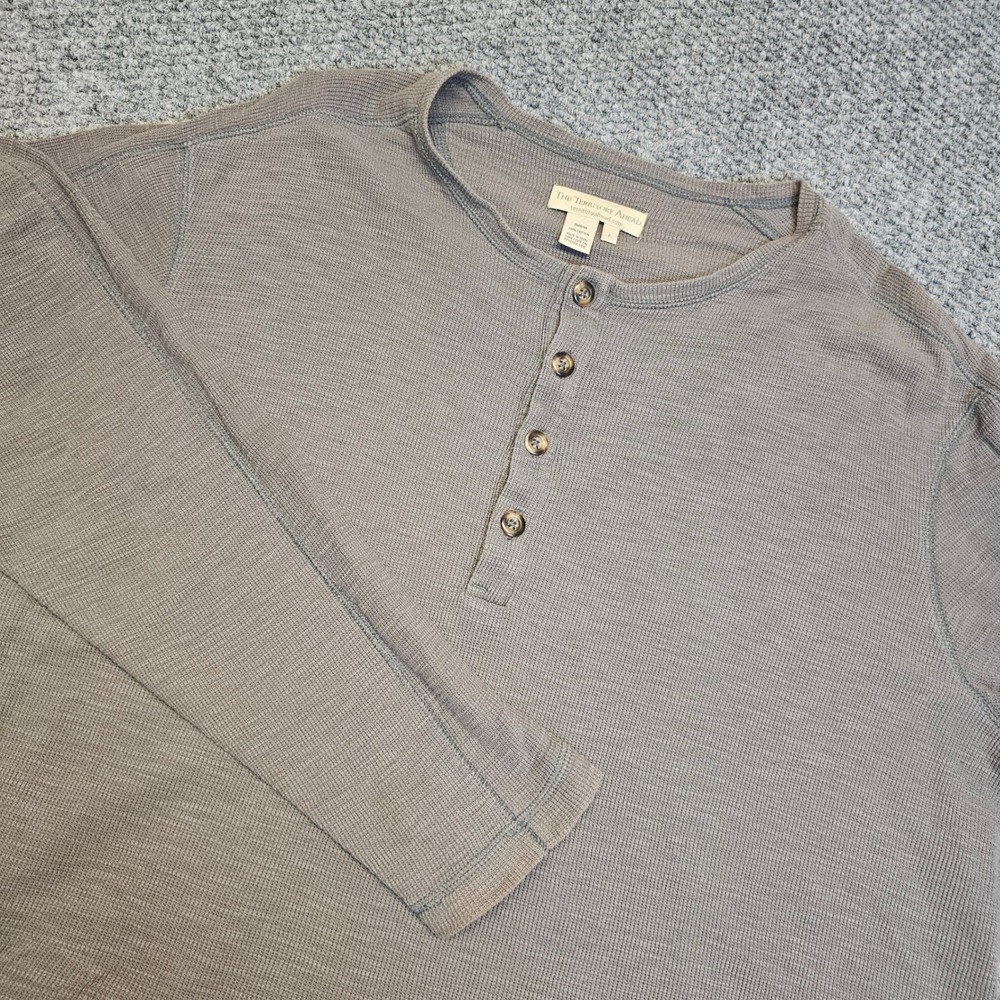 The Territory Ahead Mens Gray Waffle Knit‎ Henley Long Sleeve Shirt Size L